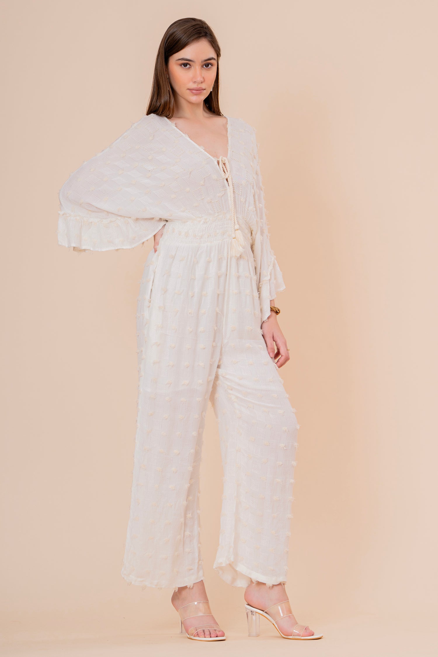 Mono Jumpsuit Crudo Texturizado con Manga Campana