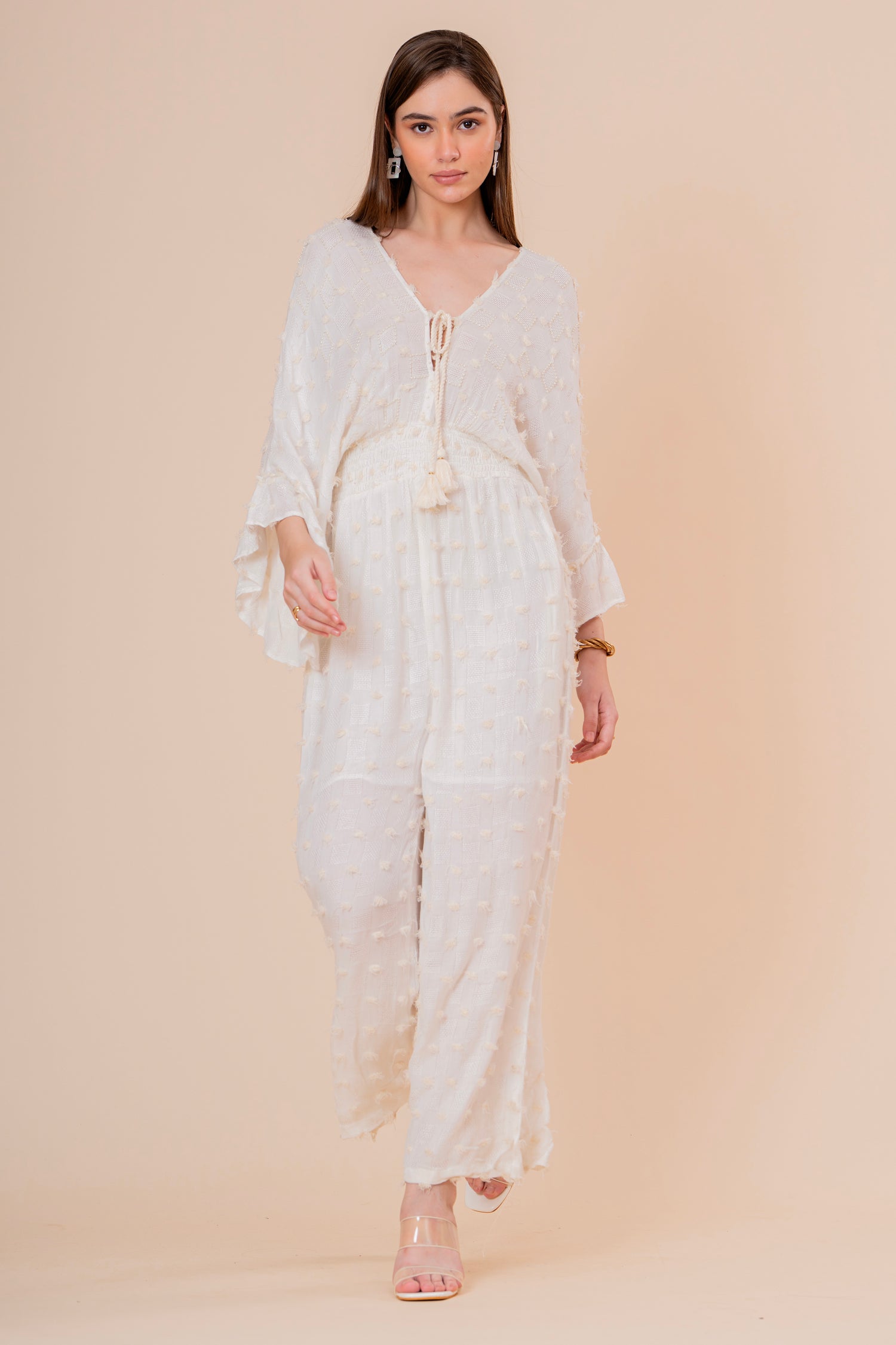 Mono Jumpsuit Crudo Texturizado con Manga Campana