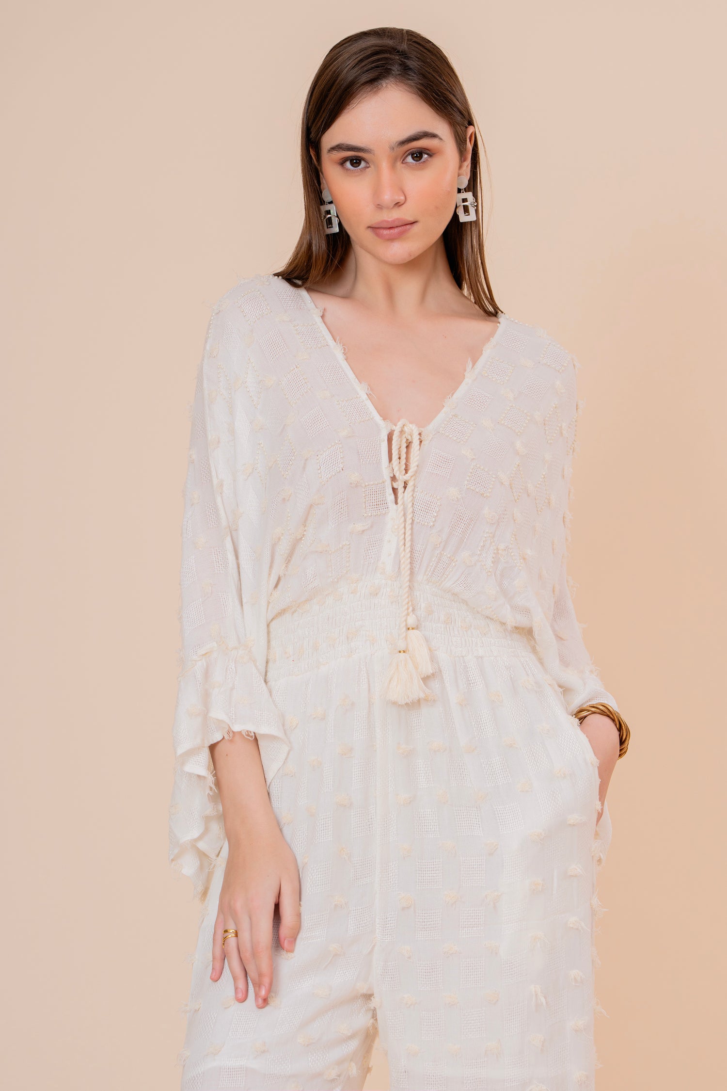 Mono Jumpsuit Crudo Texturizado con Manga Campana