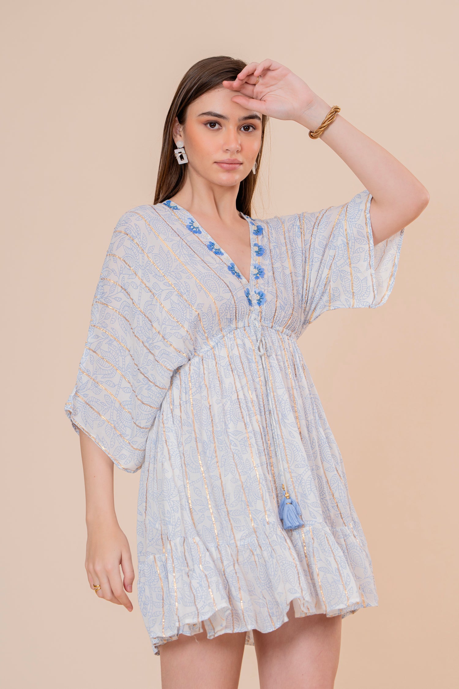 Minivestido Túnica Liso Fucsia con Bordado y Lazo