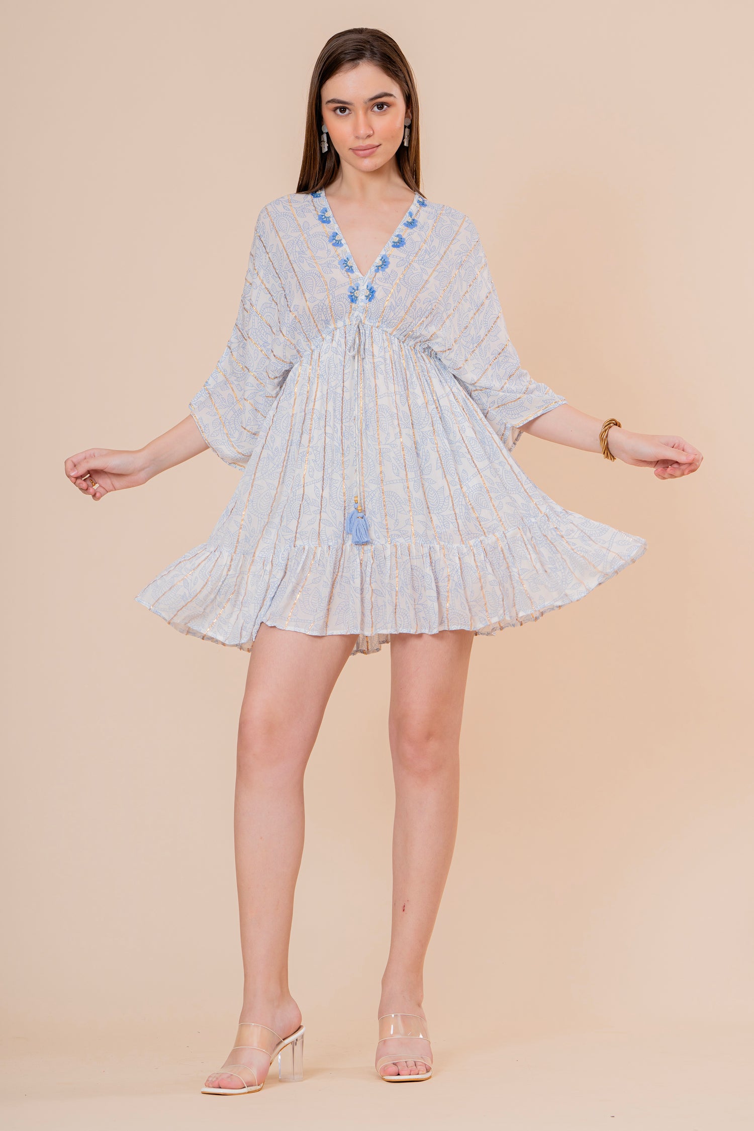 Minivestido Túnica Liso Fucsia con Bordado y Lazo