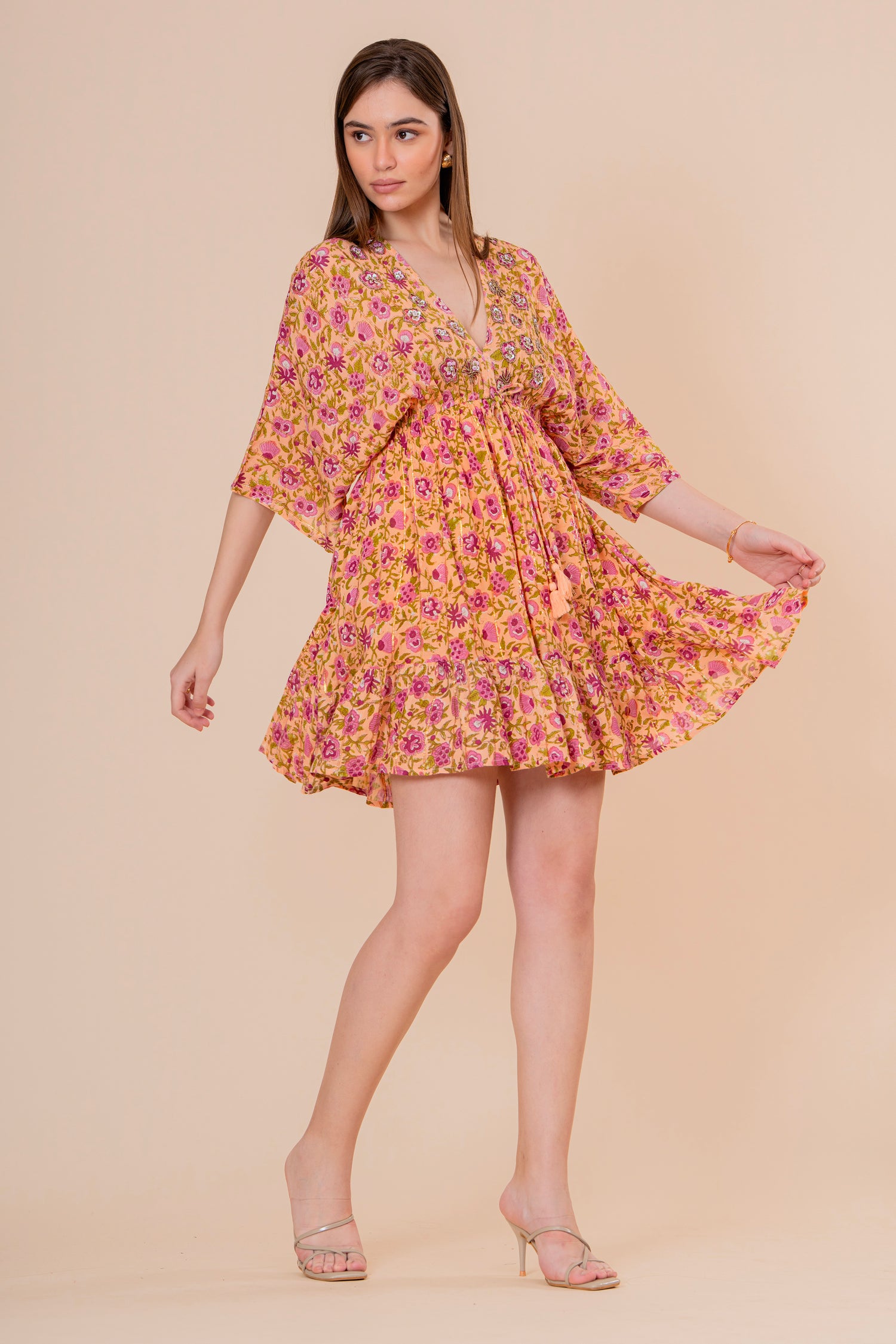 Minivestido Halter Estampado Botánico Verde Oliva