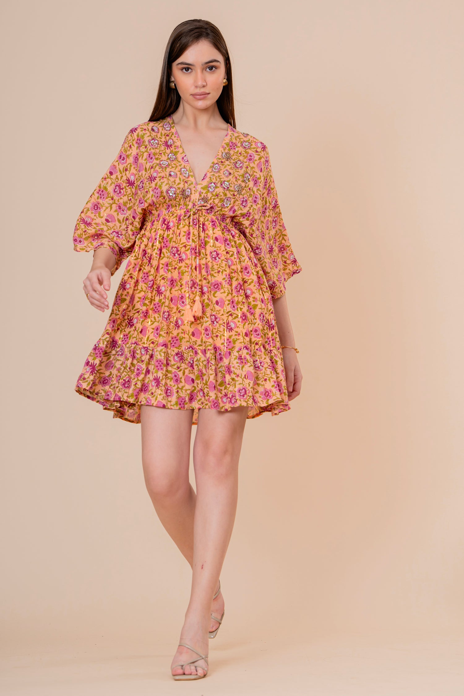 Minivestido Halter Estampado Botánico Verde Oliva