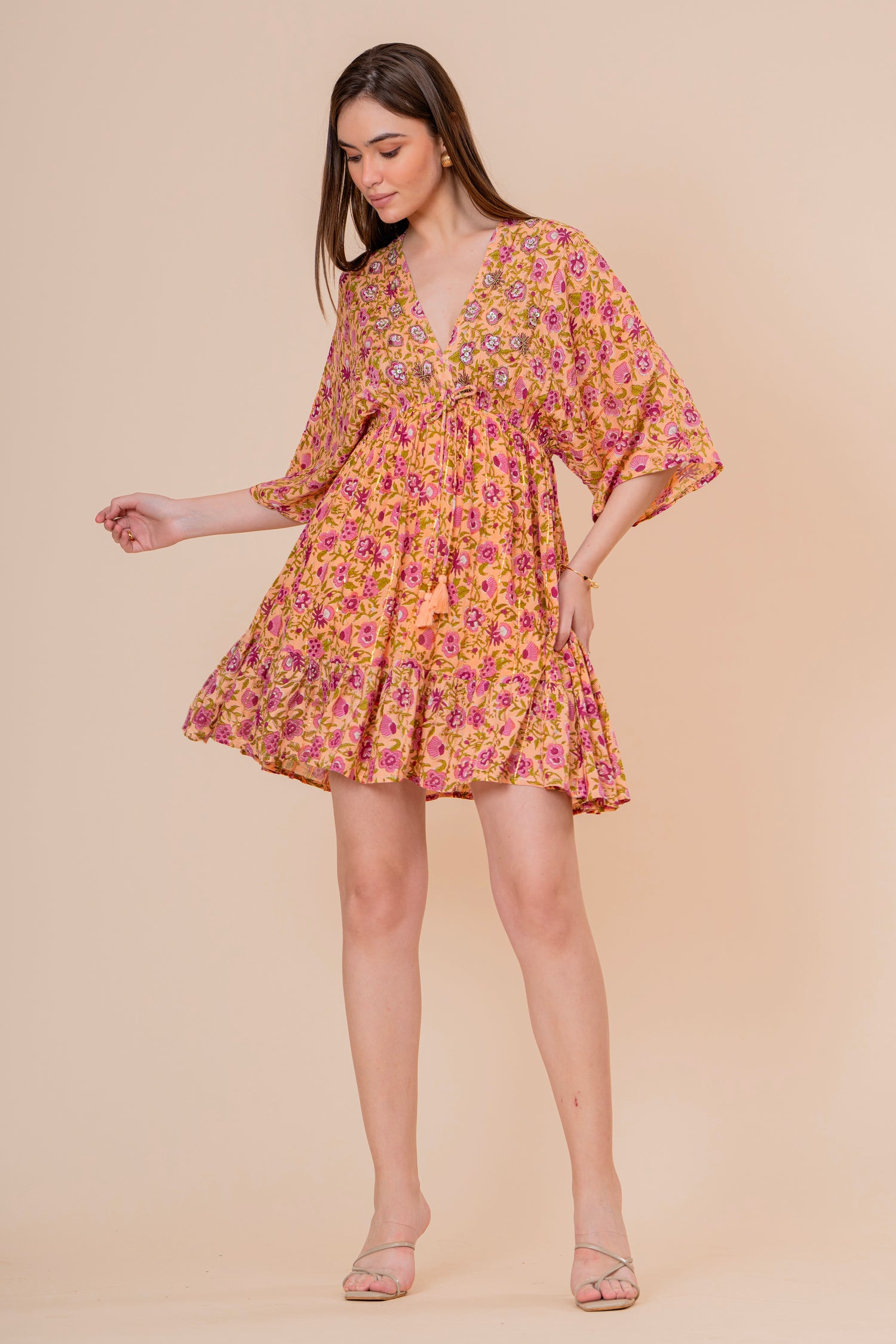 Minivestido Halter Estampado Botánico Verde Oliva