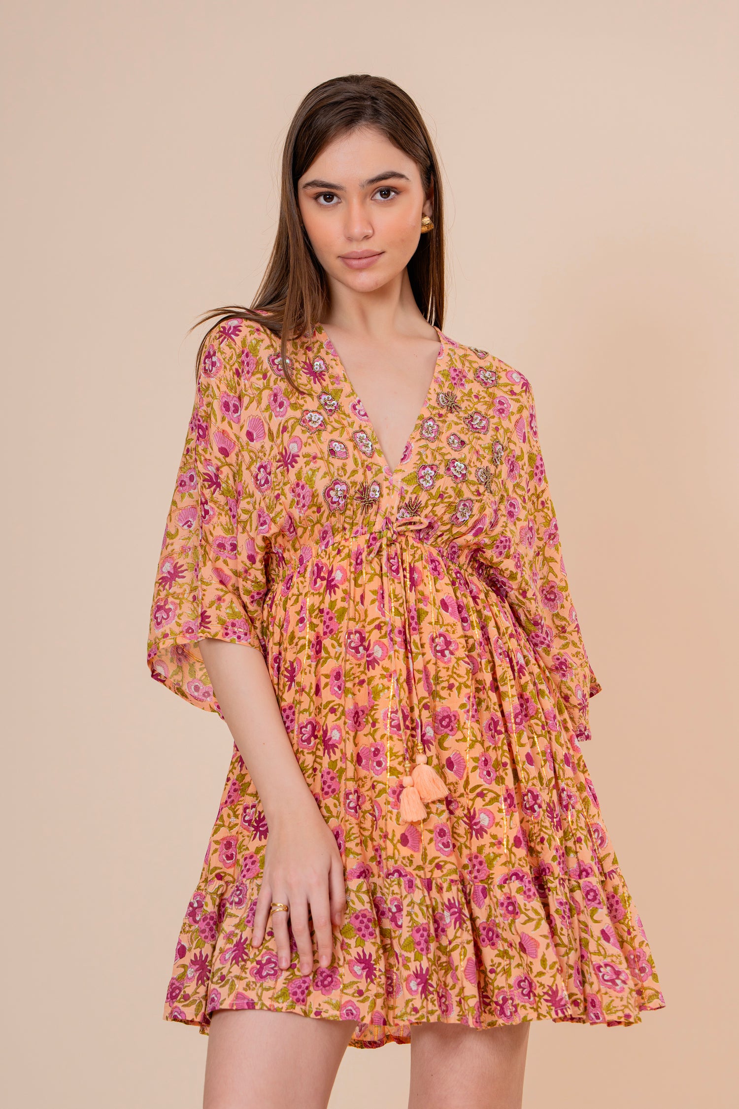 Minivestido Halter Estampado Botánico Verde Oliva