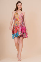 Minivestido Halter Estampado Patchwork Multicolor